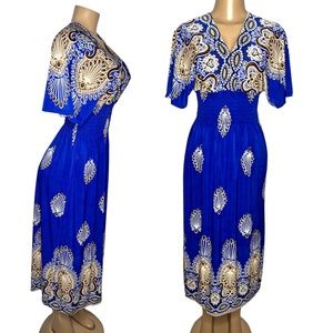 New Blue Floral Size S/M Womens Elegant Dress V Neck Long Party Maxi Dress